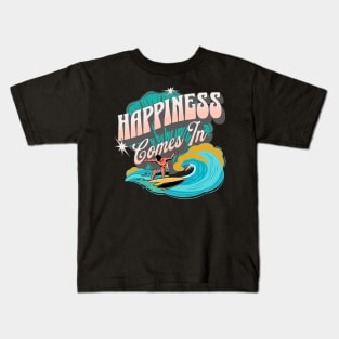 Happiness Comes In Waves, Hello Summer Vintage Funny Surfer Riding Surf Surfing Lover Gifts Kids T-Shirt